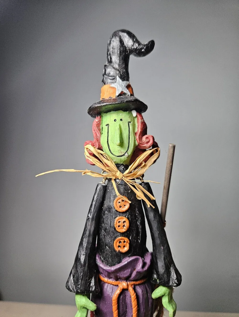 Vintage Style Primitive Halloween Figurine Set - Witch & Stacked Pumpkins (Pair)